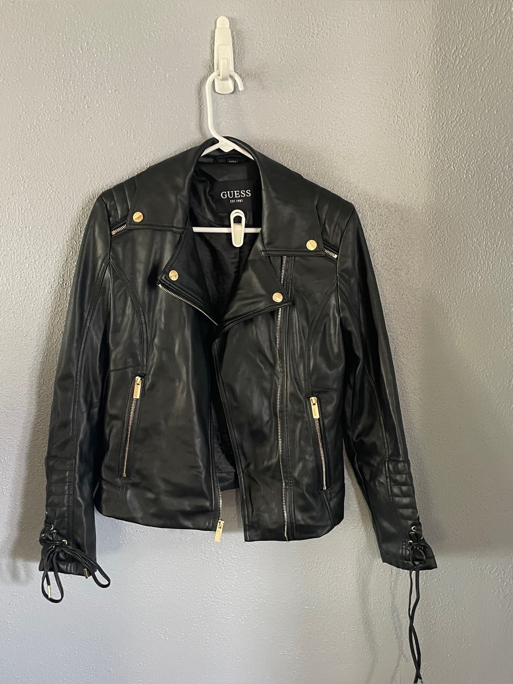 Guess Black Leather Motorcycle Jacket Women's Size S